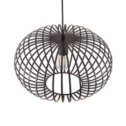 Moderne hanglamp van metaal met een open, bolvormig ontwerp, gezien van bovenaf.