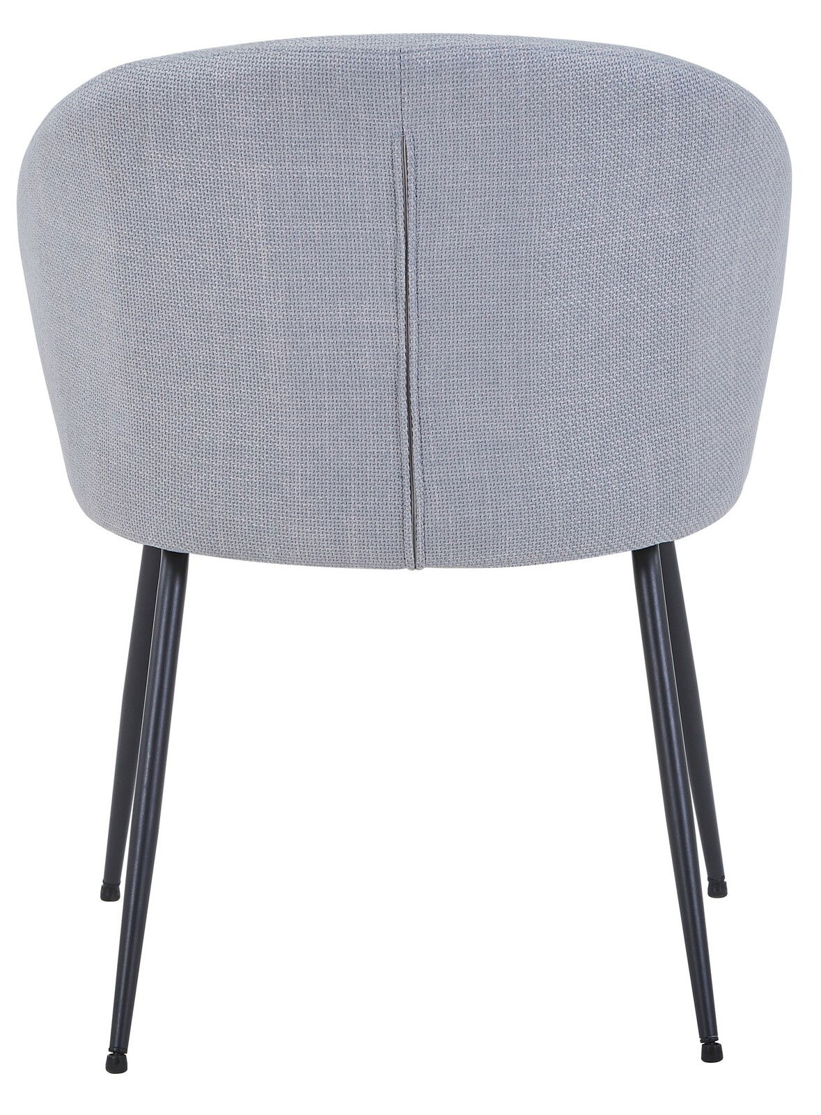 Rückansicht eines grauen Stuhls mit schwarzem Metallgestell