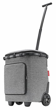 Grauer Einkaufstrolley mit Teleskopgriff und zwei Rädern, seitliche Perspektive