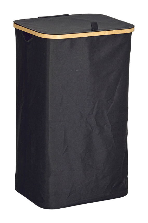 Zeller Present Wäschesammler m. Tragetasche Schwarzer Wäschesammler mit Tragetasche, rechteckige Form, aus Stoff mit Holzrahmen, seitliche Perspektive