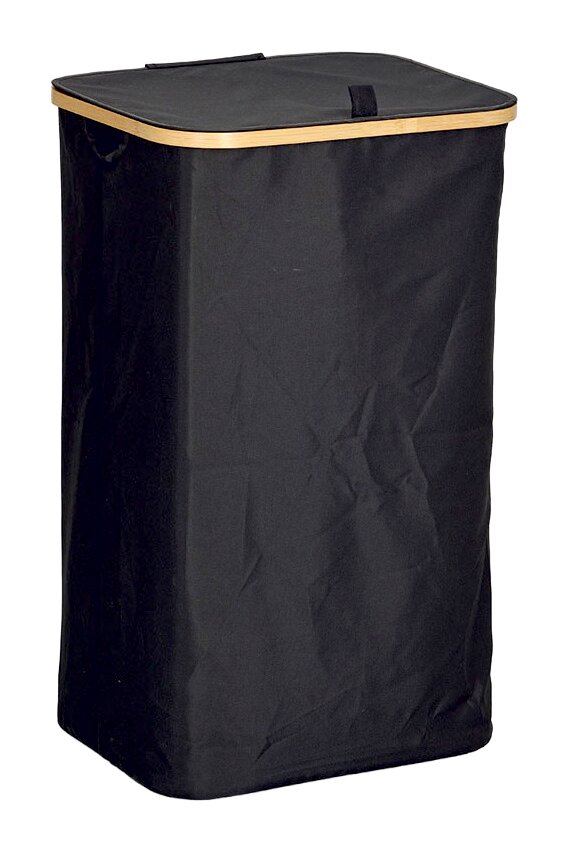 Zeller Present Wäschesammler m. Tragetasche Schwarzer Wäschesammler mit Tragetasche, rechteckige Form, aus Stoff mit Holzrahmen, seitliche Perspektive