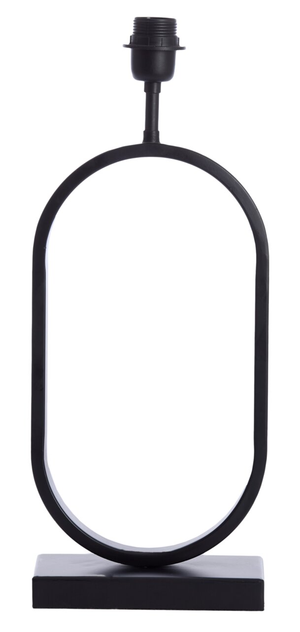 Schwarzer Lampenfuß in ovaler Form auf rechteckiger Basis, frontal betrachtet.
