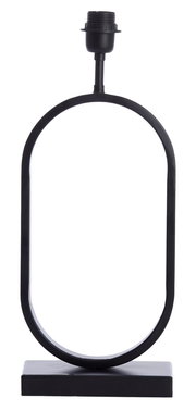 Schwarzer Lampenfuß in ovaler Form auf rechteckiger Basis, frontal betrachtet.