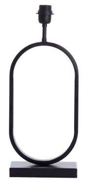 Schwarzer Lampenfuß in ovaler Form auf rechteckiger Basis, frontal betrachtet.