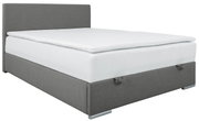 Graues Boxbett 140 mit weißer Matratze, seitliche Perspektive