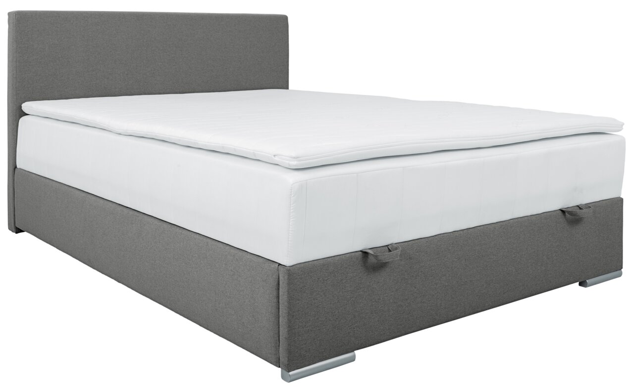 Grijs boxbed 140 met wit matras, zijaanzicht
