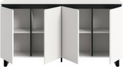 Weißes Sideboard mit offenen Türen, zeigt Innenfächer, frontale Ansicht