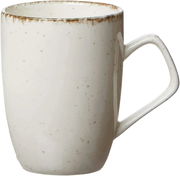 Beiger Kaffeebecher Casa mit gesprenkeltem Design, seitliche Perspektive