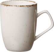 Beiger Kaffeebecher Casa mit gesprenkeltem Design, seitliche Perspektive