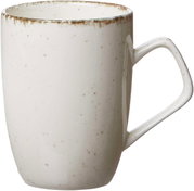 Beiger Kaffeebecher Casa mit gesprenkeltem Design, seitliche Perspektive