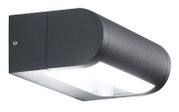 LED-Außenwandleuchte in seitlicher Perspektive, modernes Design in dunklem Grau