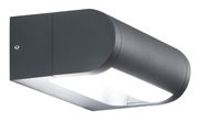 LED-Außenwandleuchte in seitlicher Perspektive, modernes Design in dunklem Grau