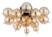 Deckenleuchte mit mehreren goldenen Glaskugeln, von unten betrachtet