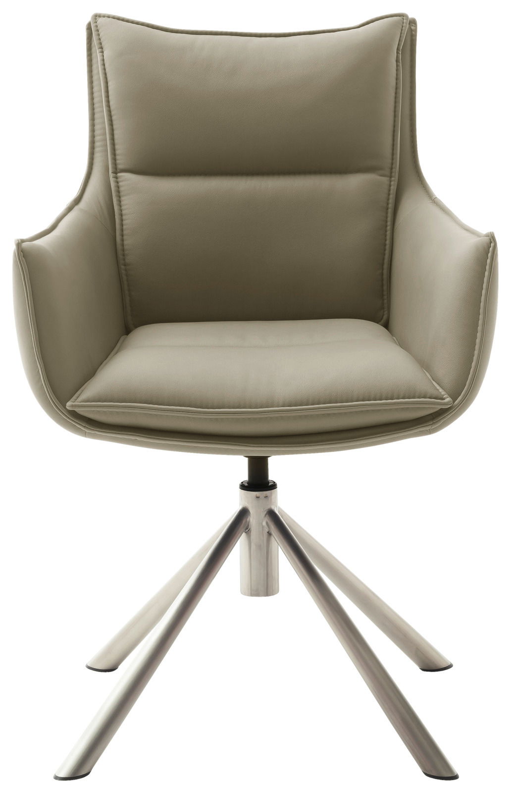 Moderner Sessel mit beigem Polster und Metallbeinen, Frontalansicht