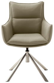 Moderner Sessel mit beigem Polster und Metallbeinen, Frontalansicht