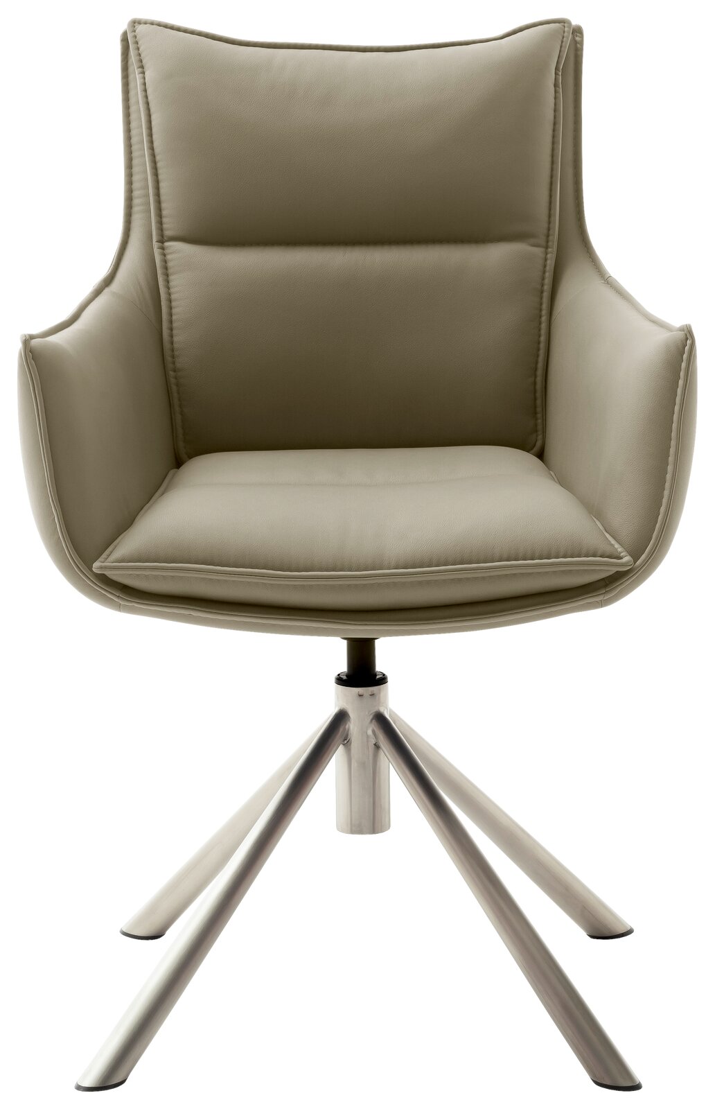 Moderner Sessel mit beigem Polster und Metallbeinen, Frontalansicht