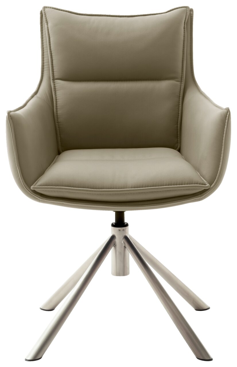 Moderner Sessel mit beigem Polster und Metallbeinen, Frontalansicht