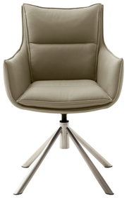 Moderner Sessel mit beigem Polster und Metallbeinen, Frontalansicht