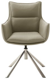 Moderner Sessel mit beigem Polster und Metallbeinen, Frontalansicht