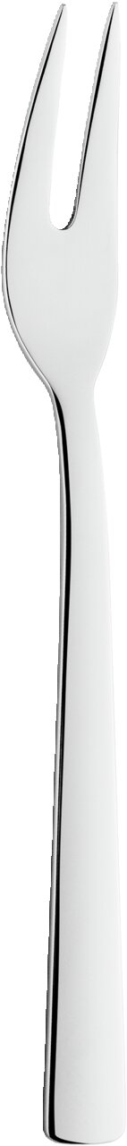 Moderne Edelstahl-Gabel aus der Seitenperspektive, Teil des 68-teiligen Bestecksets King.