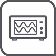 Symbol eines Mikrowellenofens mit Wellenlinien, die die Mikrowellenfunktion darstellen, in einer frontalen Ansicht.