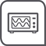 Symbol eines Mikrowellenofens mit Wellenlinien, die die Mikrowellenfunktion darstellen, in einer frontalen Ansicht.