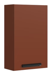 Moderner Hängeschrank in Rostbraun mit schwarzem Griff, seitliche Perspektive