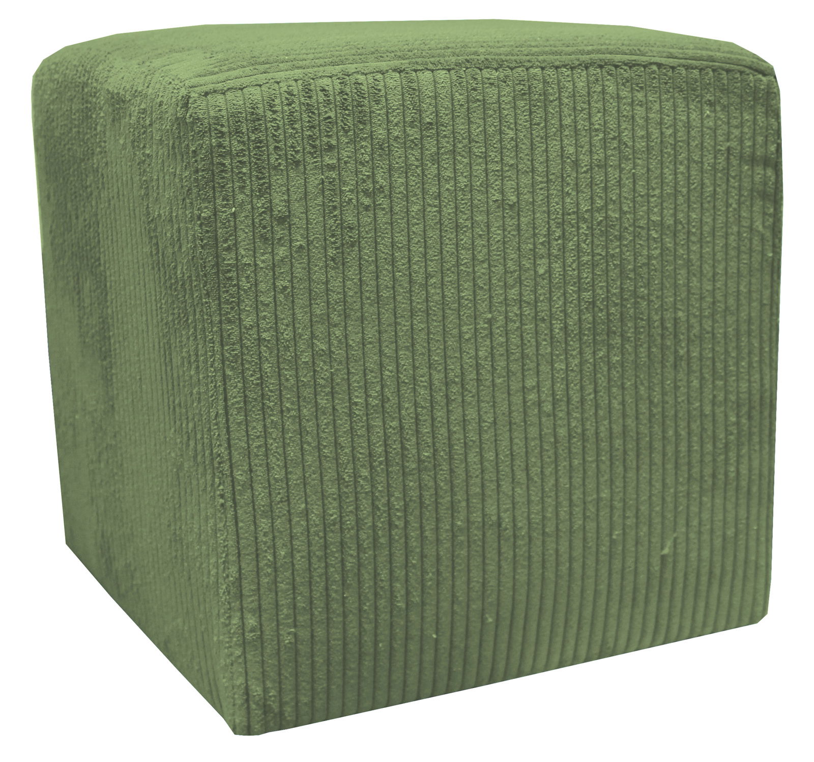 Grüner Sitzwürfel mit gerippter Textur, seitliche Perspektive