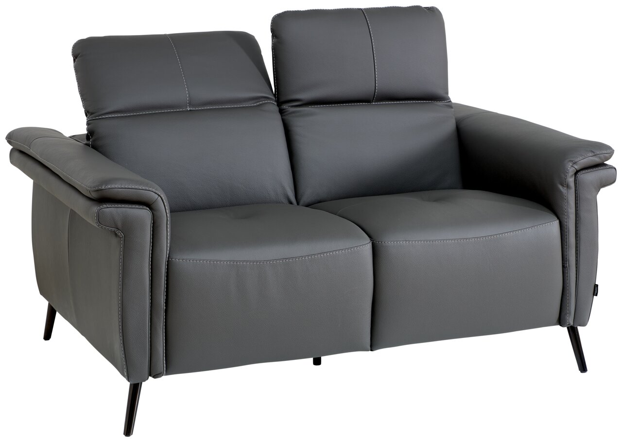 Graues 2-Sitzer-Sofa mit verstellbaren Rückenlehnen, seitliche Perspektive
