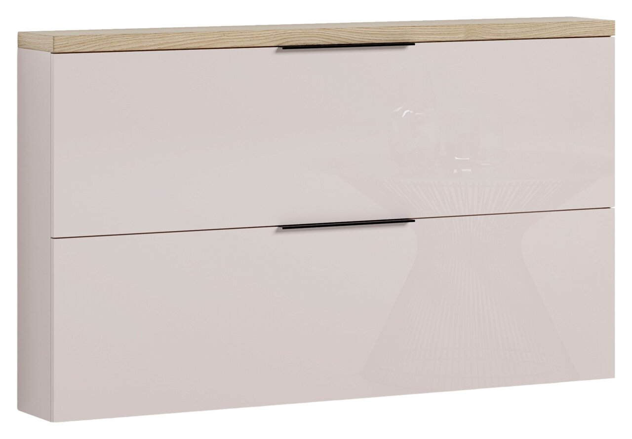 XORA Hängeschuhschrank IDEA Moderner Hängeschuhschrank mit zwei Klappen in Hochglanzoptik und Holzoberfläche, Frontalansicht