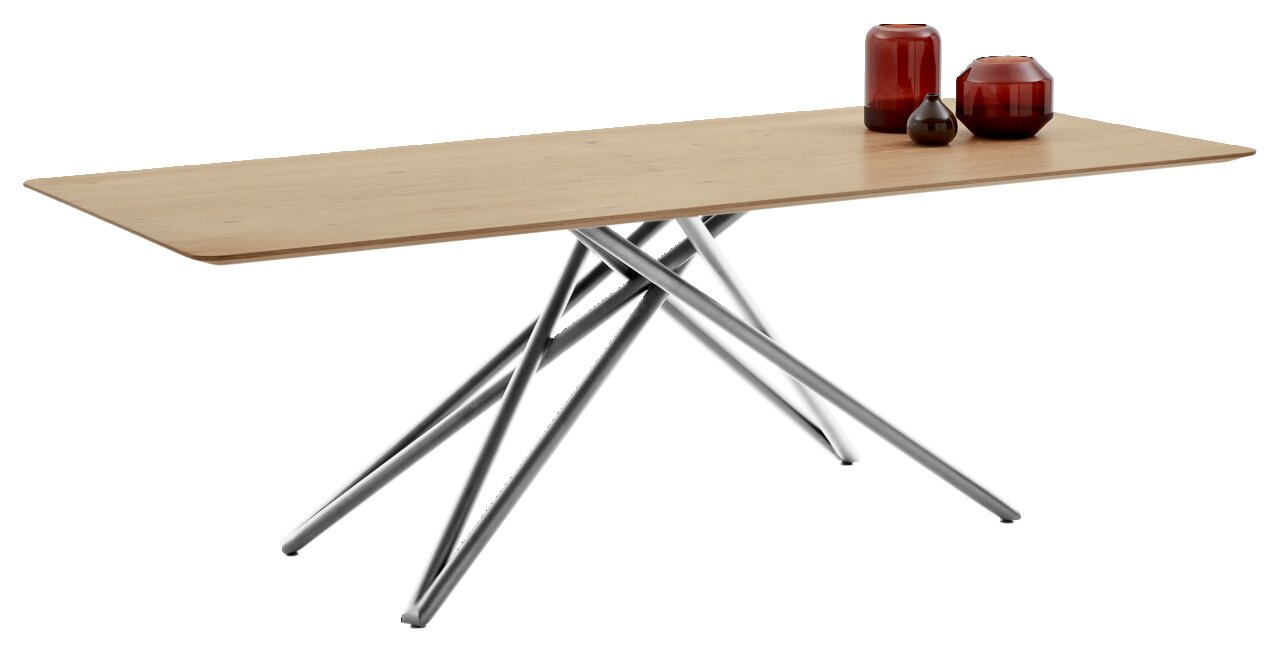 Musterring Esstisch (220) MR HELMOND Moderner Esstisch mit Holzplatte und gekreuzten Metallbeinen, seitliche Perspektive