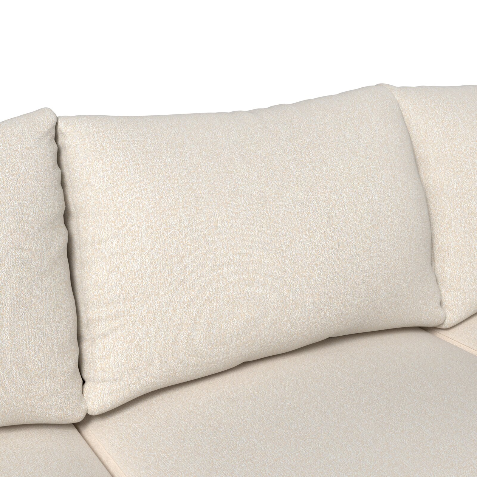 Nahaufnahme eines beigen Lounge-Sofakissens mit weicher Textur, seitliche Perspektive.