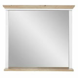 Rechteckiger Wandspiegel mit Holzrahmen und weißen Säulen, frontal betrachtet.