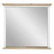 Rechteckiger Wandspiegel mit Holzrahmen und weißen Säulen, frontal betrachtet.