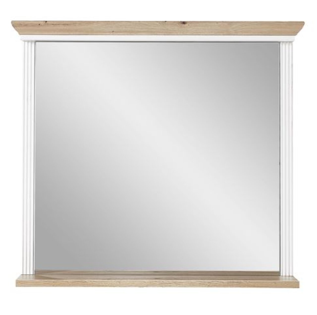 Landscape Spiegel JUDITH Rechteckiger Wandspiegel mit Holzrahmen und weißen Säulen, frontal betrachtet.