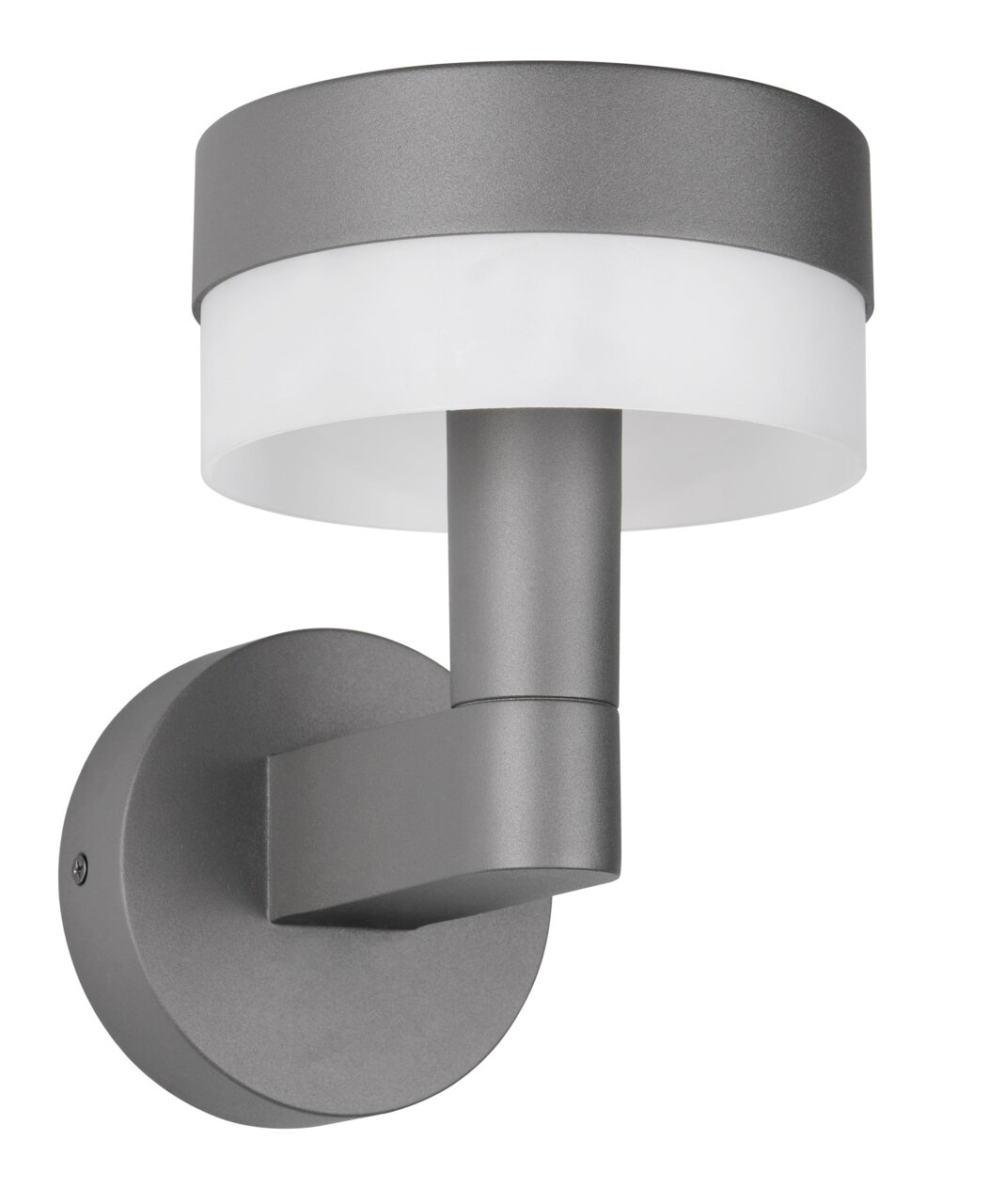 Moderne LED-Außenwandleuchte in Grau, seitliche Perspektive