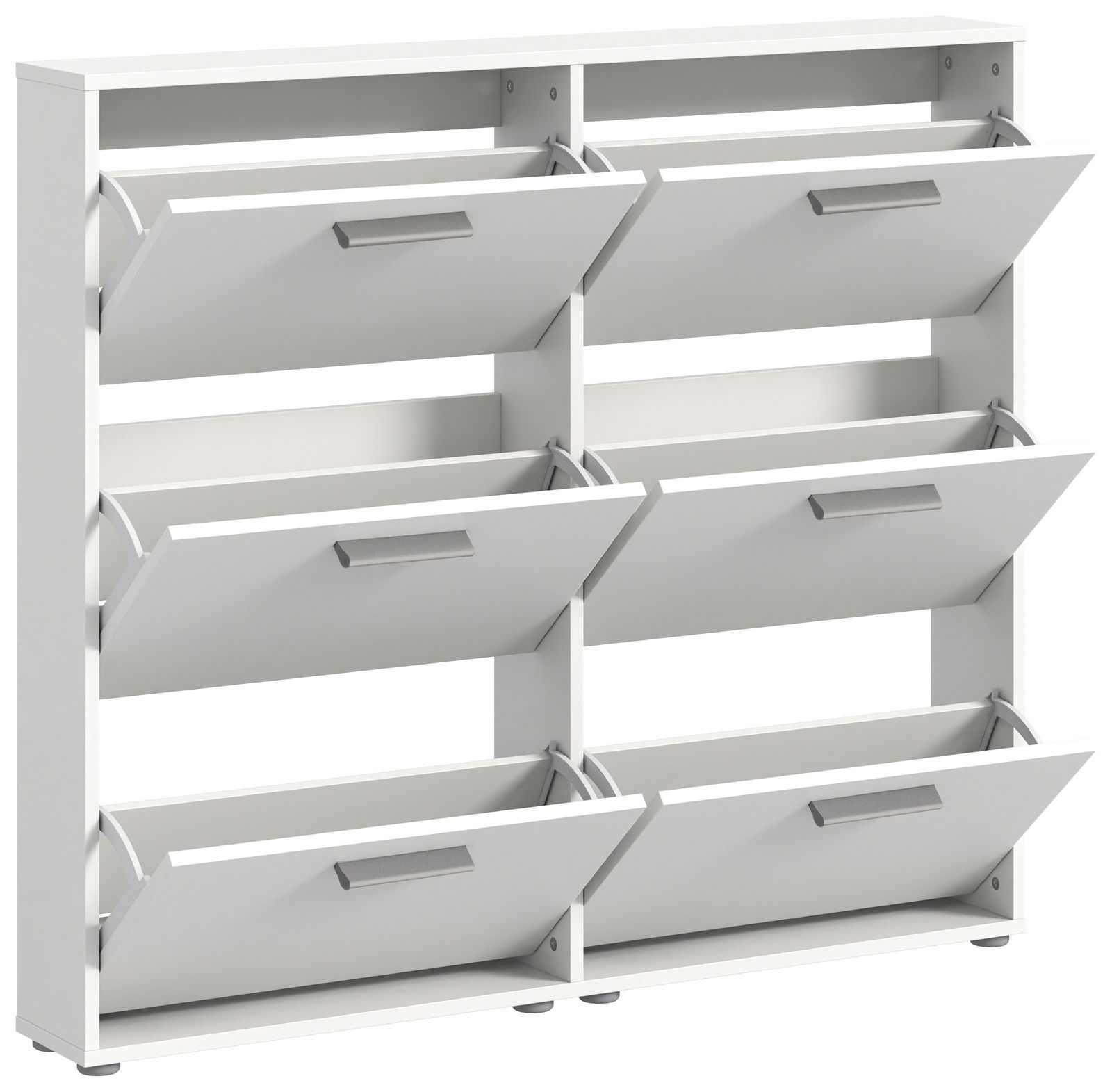 Weißer Schuhkipper mit sechs Klappen, seitliche Perspektive