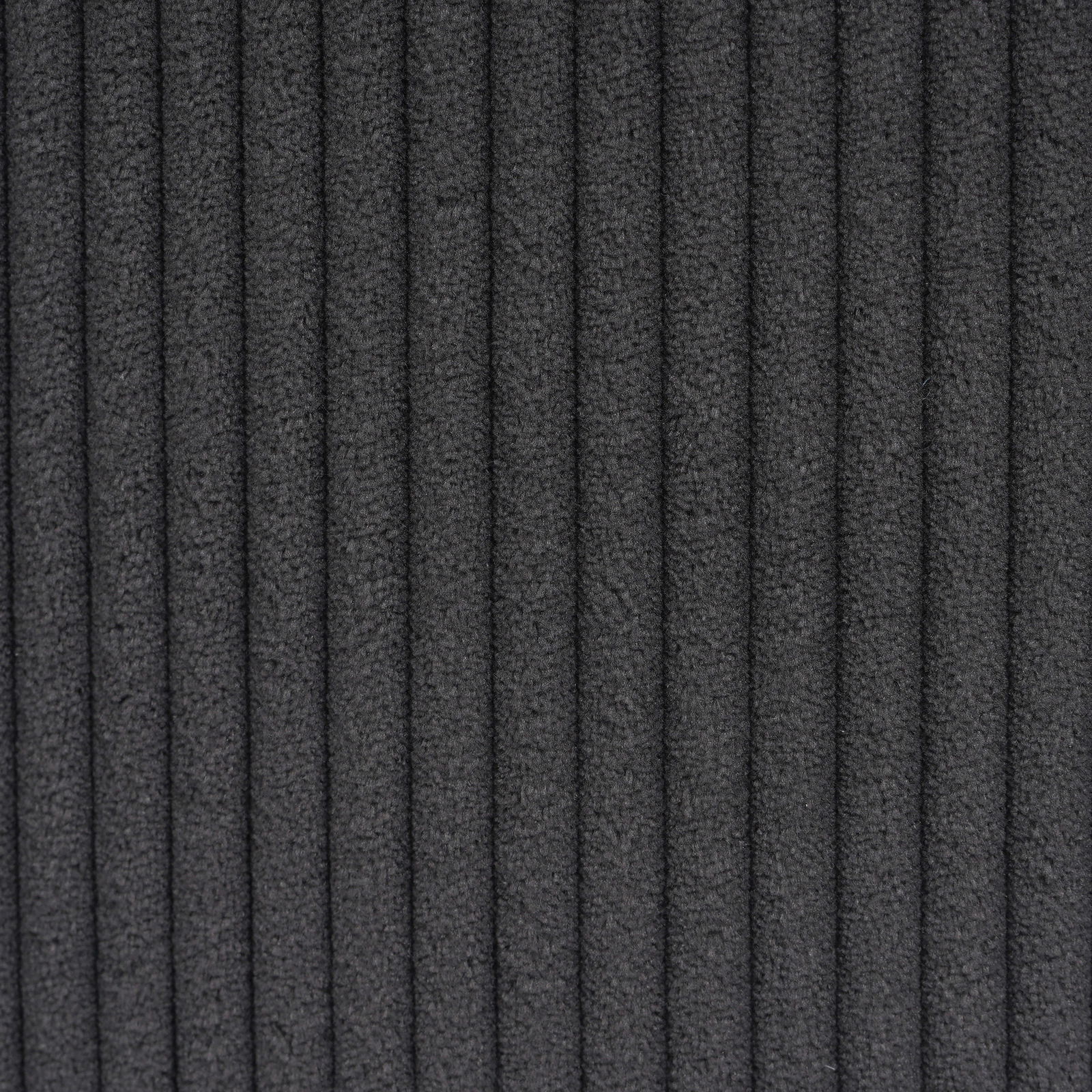Nahaufnahme eines dunkelgrauen, gerippten Stoffes, der für einen Schwingstuhl verwendet wird.