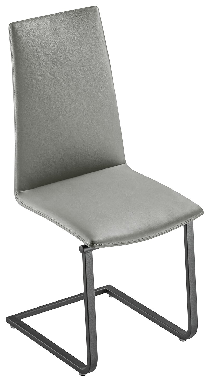 Bacher Stuhl KAMA Moderner grauer Stuhl mit Metallgestell, seitliche Perspektive