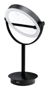 Schwarzer Standkosmetikspiegel mit Touch-Funktion, seitliche Perspektive