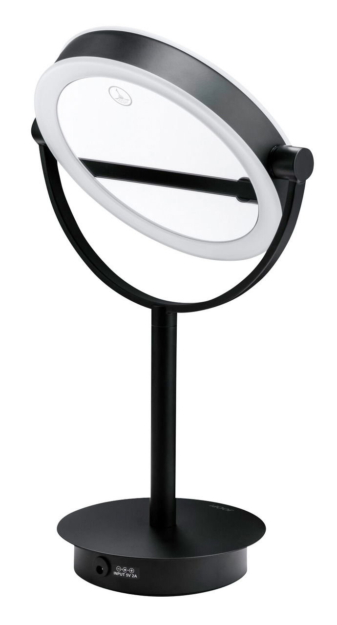 Schwarzer Standkosmetikspiegel mit Touch-Funktion, seitliche Perspektive