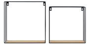 Zwei Wandregale im Set, rechteckig, mit schwarzem Metallrahmen und Holzablage, frontal betrachtet.