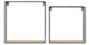 Zwei Wandregale im Set, rechteckig, mit schwarzem Metallrahmen und Holzablage, frontal betrachtet.