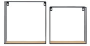 Twee wandplanken in een set, rechthoekig, met een zwart metalen frame en een houten plank, gezien vanaf de voorkant.