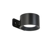 Schwarze, zylindrische Akku-Wandleuchte aus seitlicher Perspektive