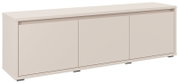 Moderne lage kast in licht beige met drie greeploze deuren, schuin van voren en iets van boven weergegeven