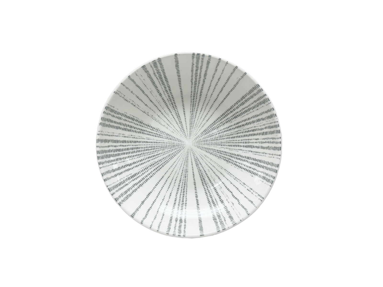 Porzellanteller mit radialem Streifenmuster, Draufsicht