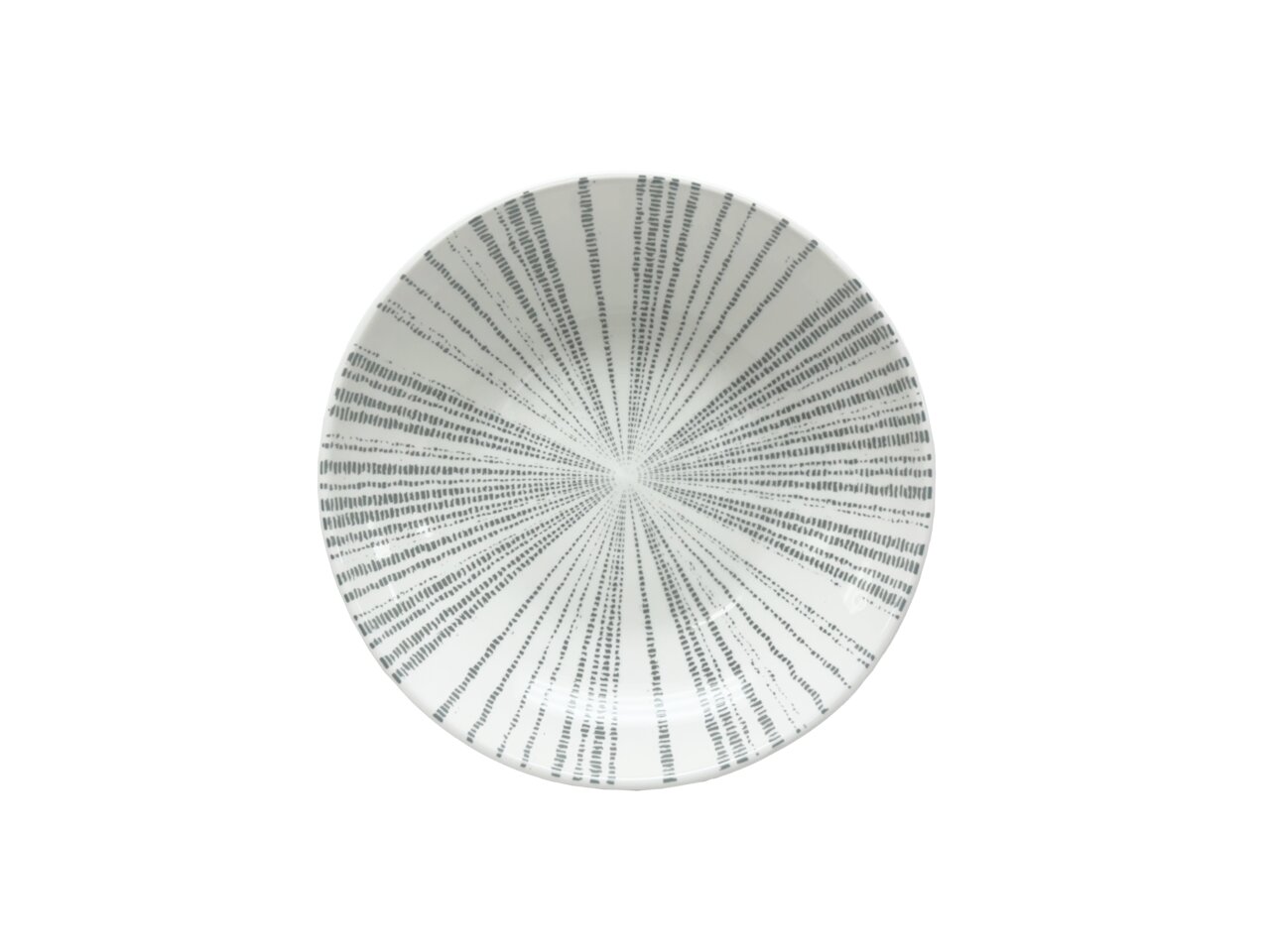 Porzellanteller mit radialem Streifenmuster, Draufsicht