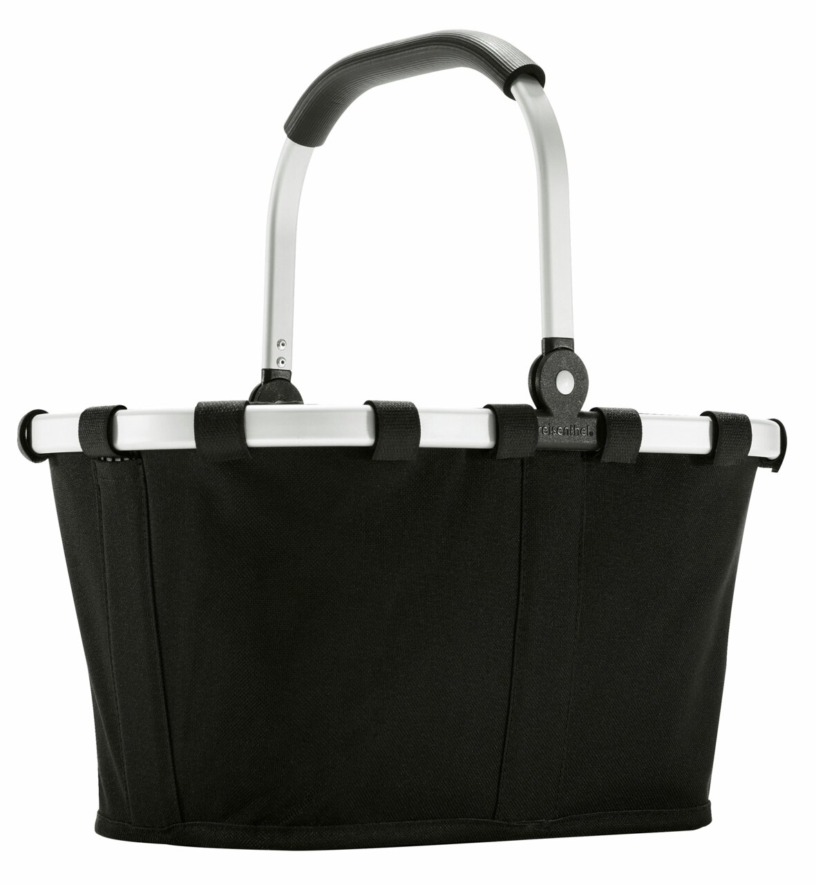 Schwarzer Carrybag xs mit Aluminiumgriff, seitliche Perspektive