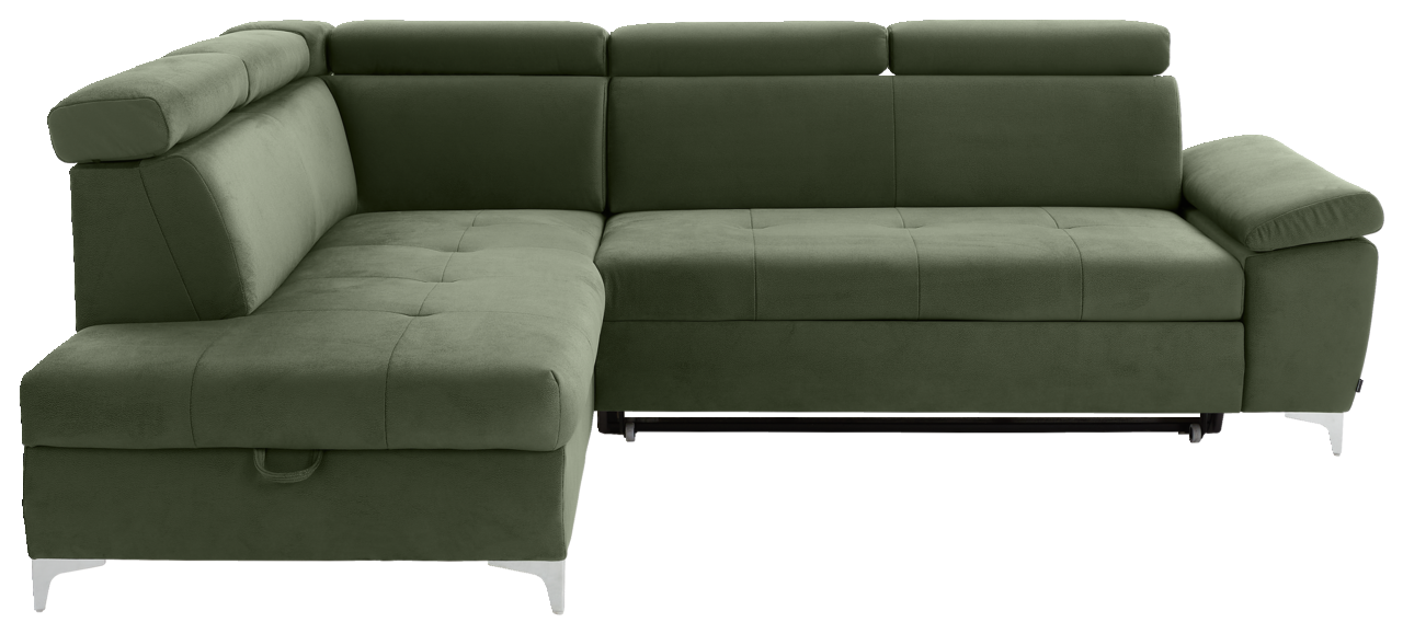 Grünes Ecksofa mit verstellbaren Kopfstützen, Ansicht von vorne